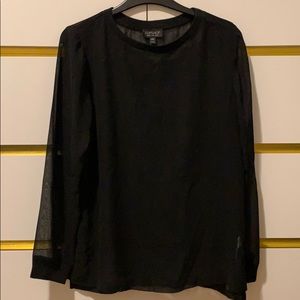 Topshop Sheer Black Long Sleeve Shirt - Size US 6